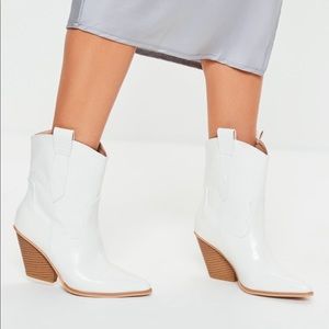 White Patent Croc Heeled Cowboy Boots